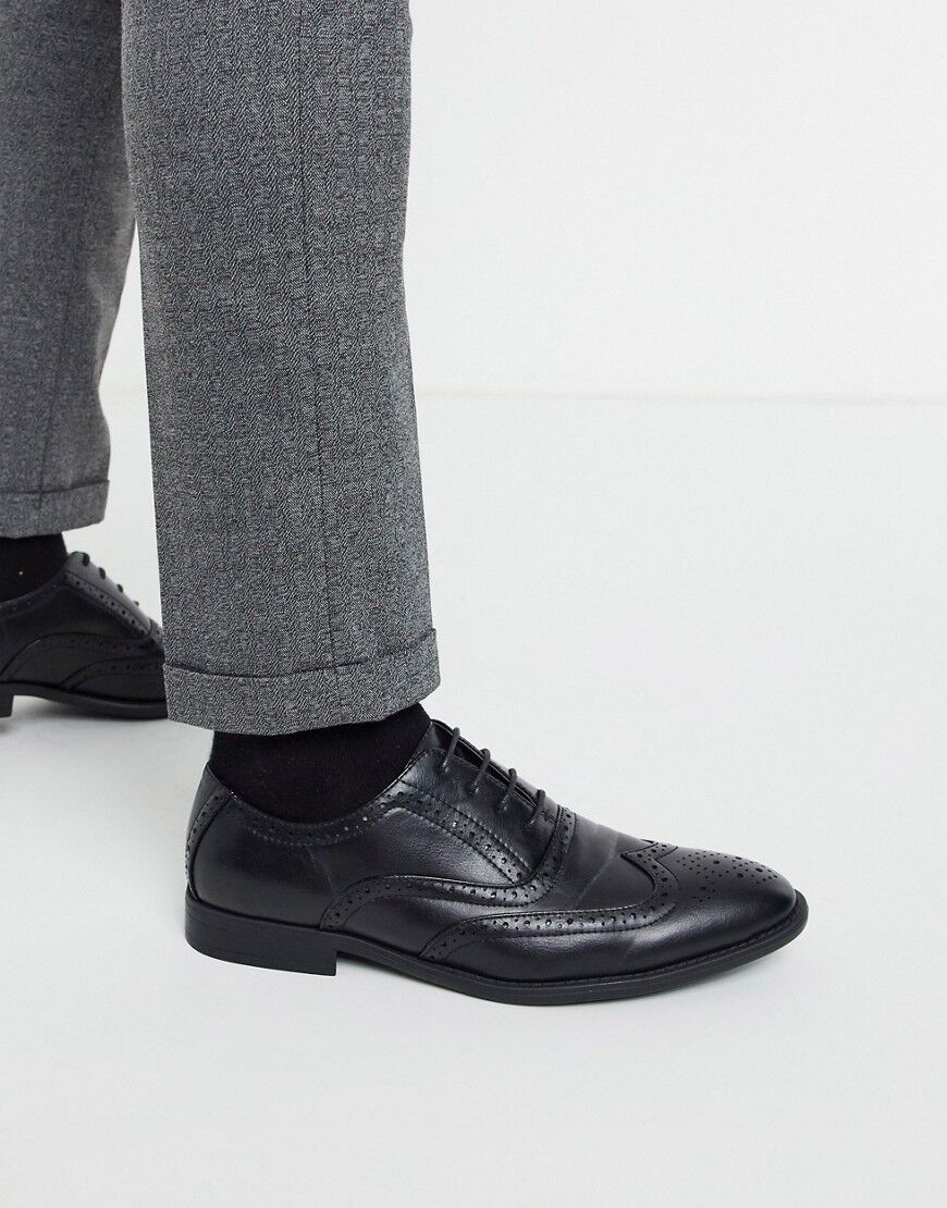 ASOS DESIGN brogue shoes in black faux leather  Black