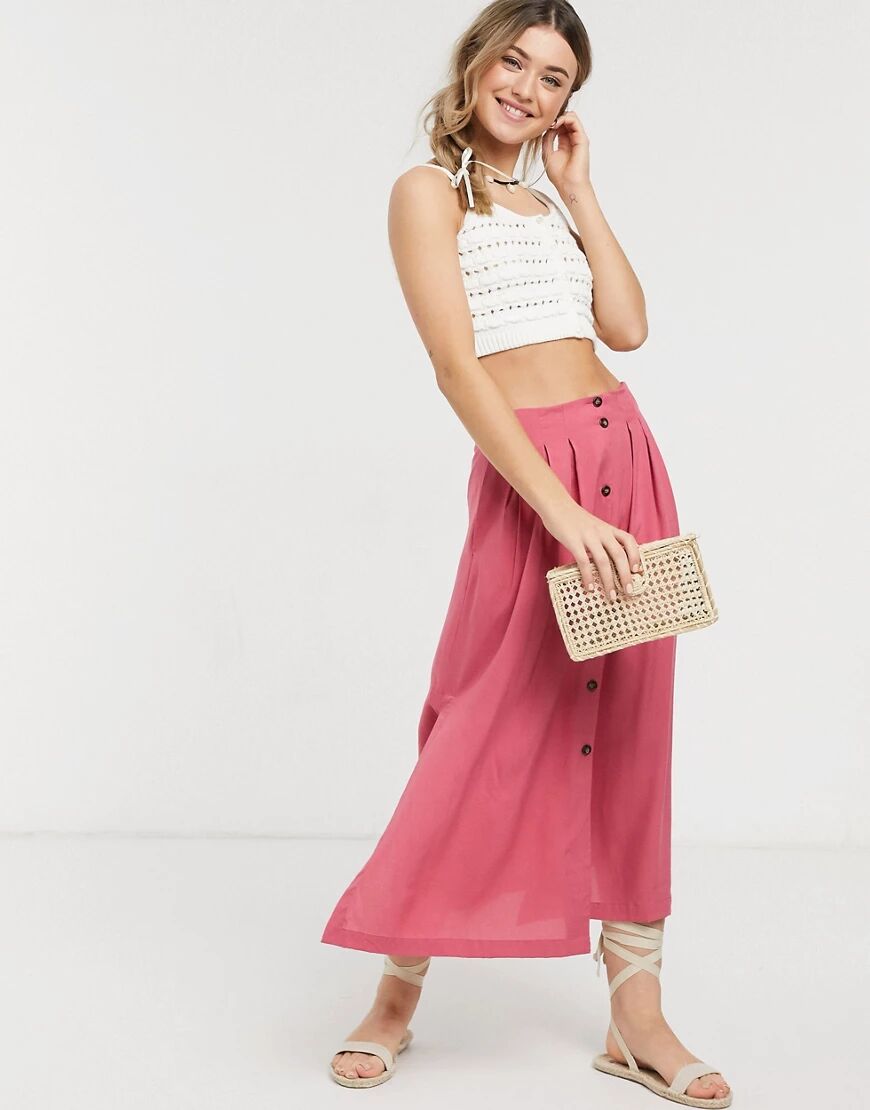 ASOS DESIGN button front midi skirt in rose-Pink  Pink