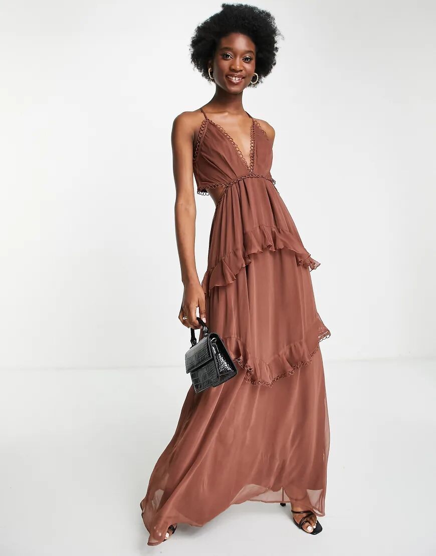 ASOS DESIGN cami maxi dress with open back and circle trim in chocolate-Brown  Brown