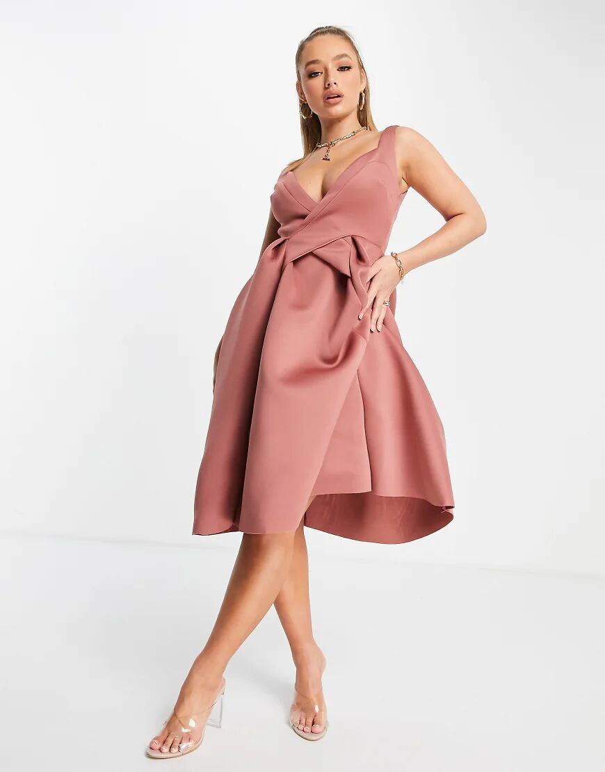 ASOS DESIGN cami wrap pleated midi skater dress in rose-Pink  Pink