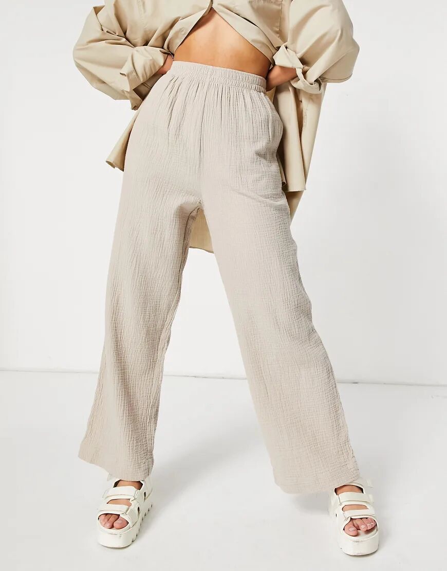 ASOS DESIGN cheesecloth pull on jogger in stone co-ord-Neutral  Neutral