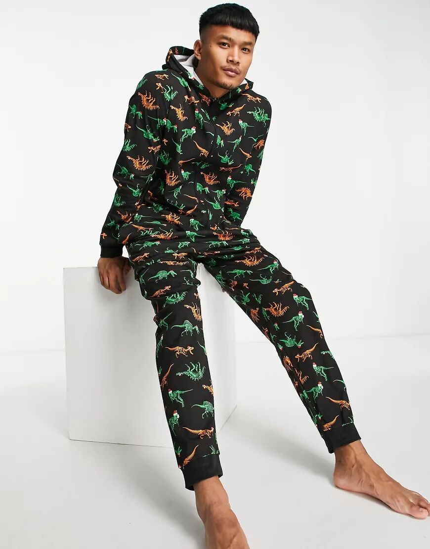 ASOS DESIGN christmas onesie in dinosaur print-Multi  Multi