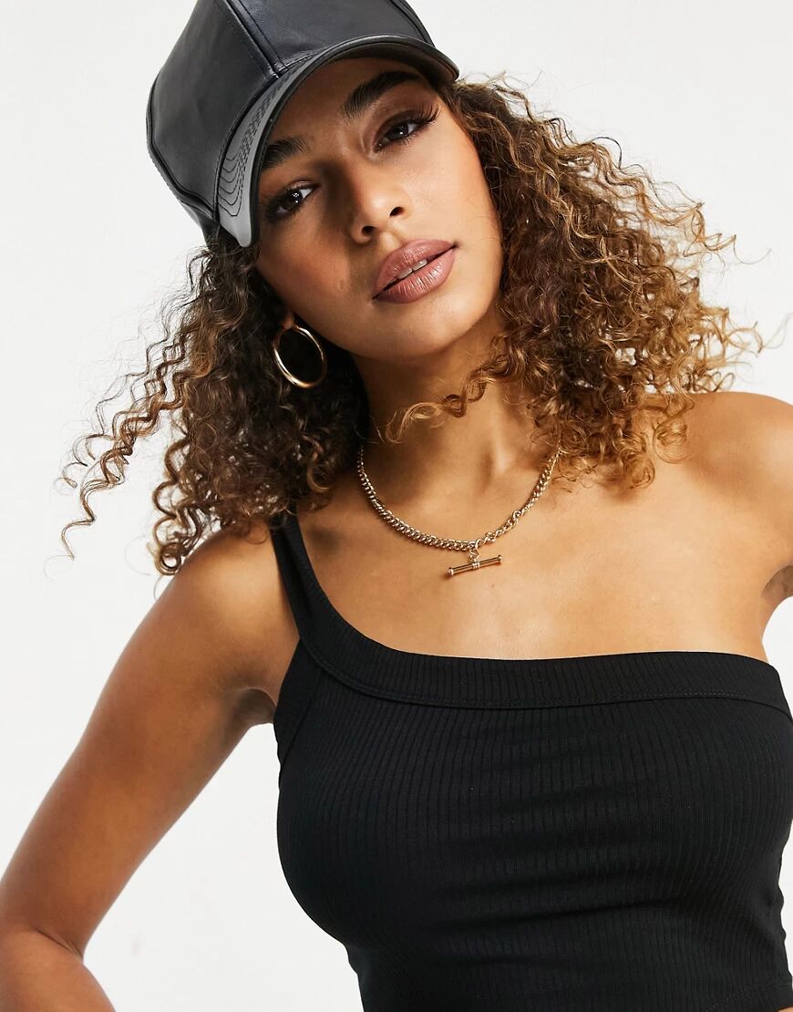 ASOS DESIGN chunky one shoulder crop top in black  Black