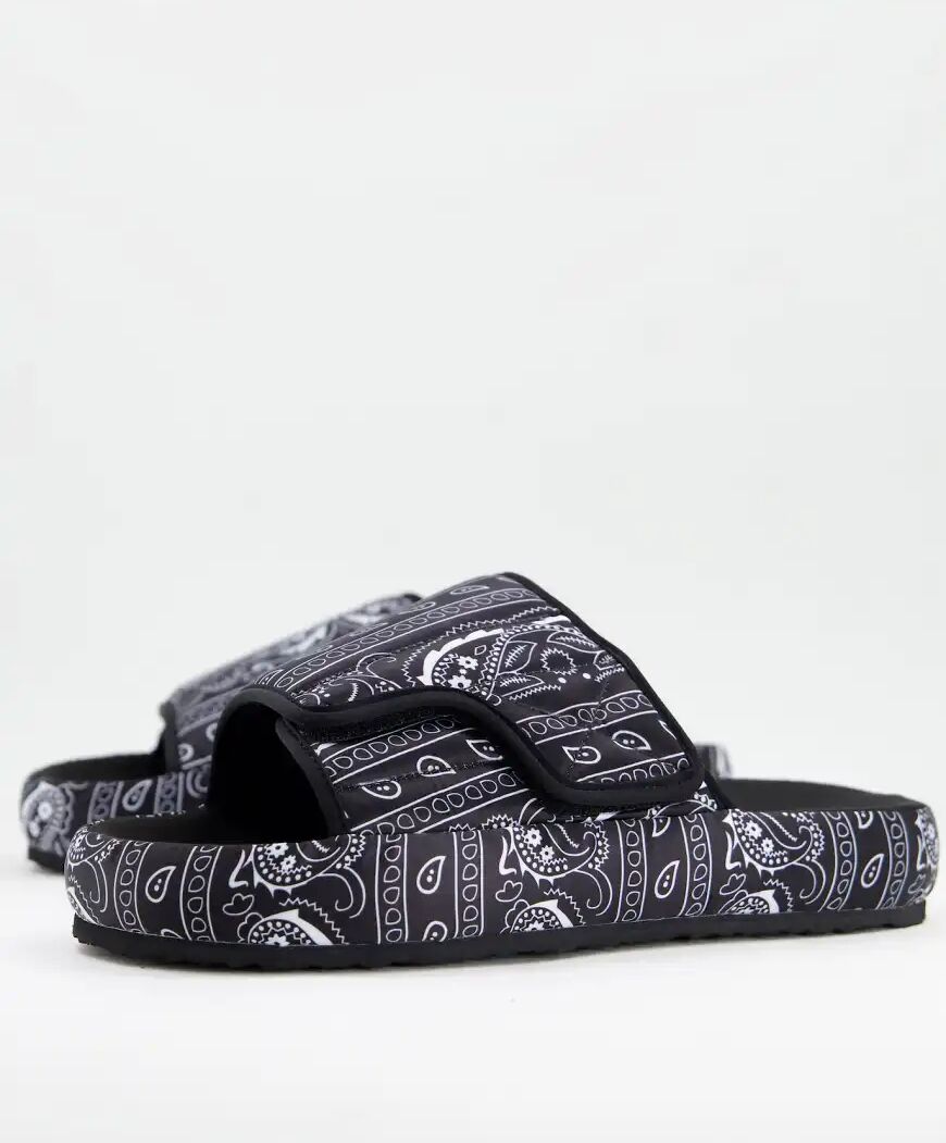 ASOS DESIGN chunky slipper in bandana print-Black  Black