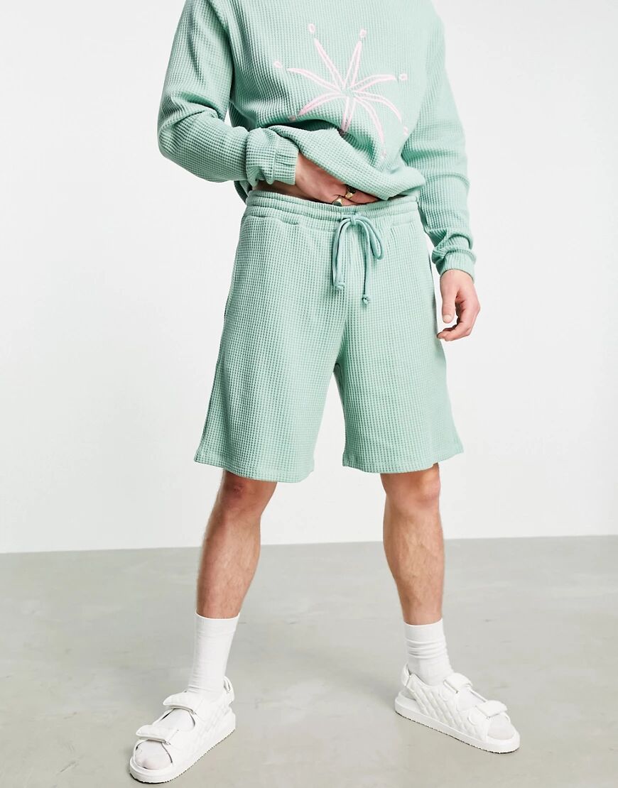 ASOS DESIGN co-ord oversized heavyweight waffle shorts-Green  Green