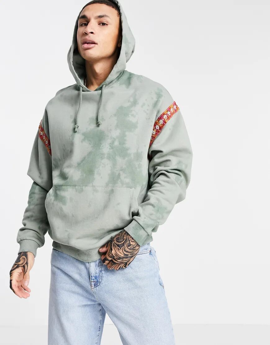 ASOS DESIGN co-ord oversized hoodie in green tie dye with crochet detail  Green