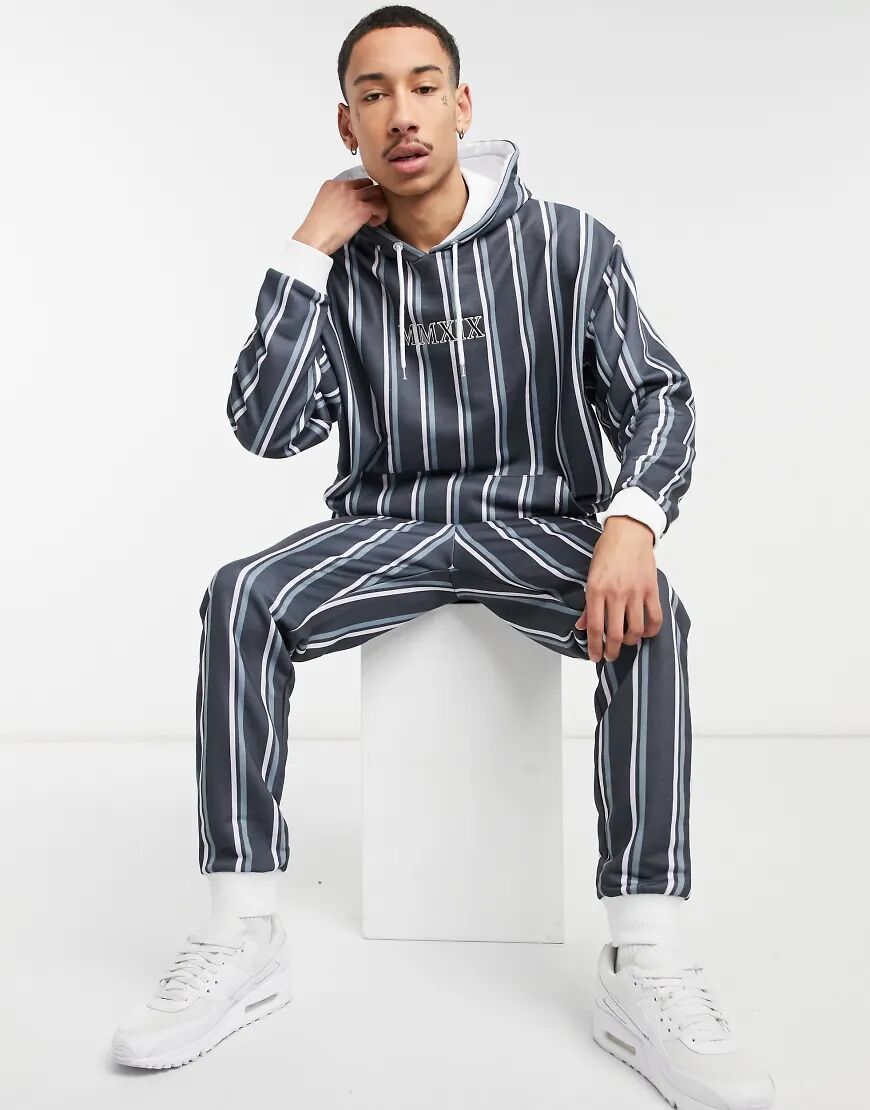 ASOS DESIGN co-ord oversized hoodie with all over stripes and chest embroidery-Multi  Multi