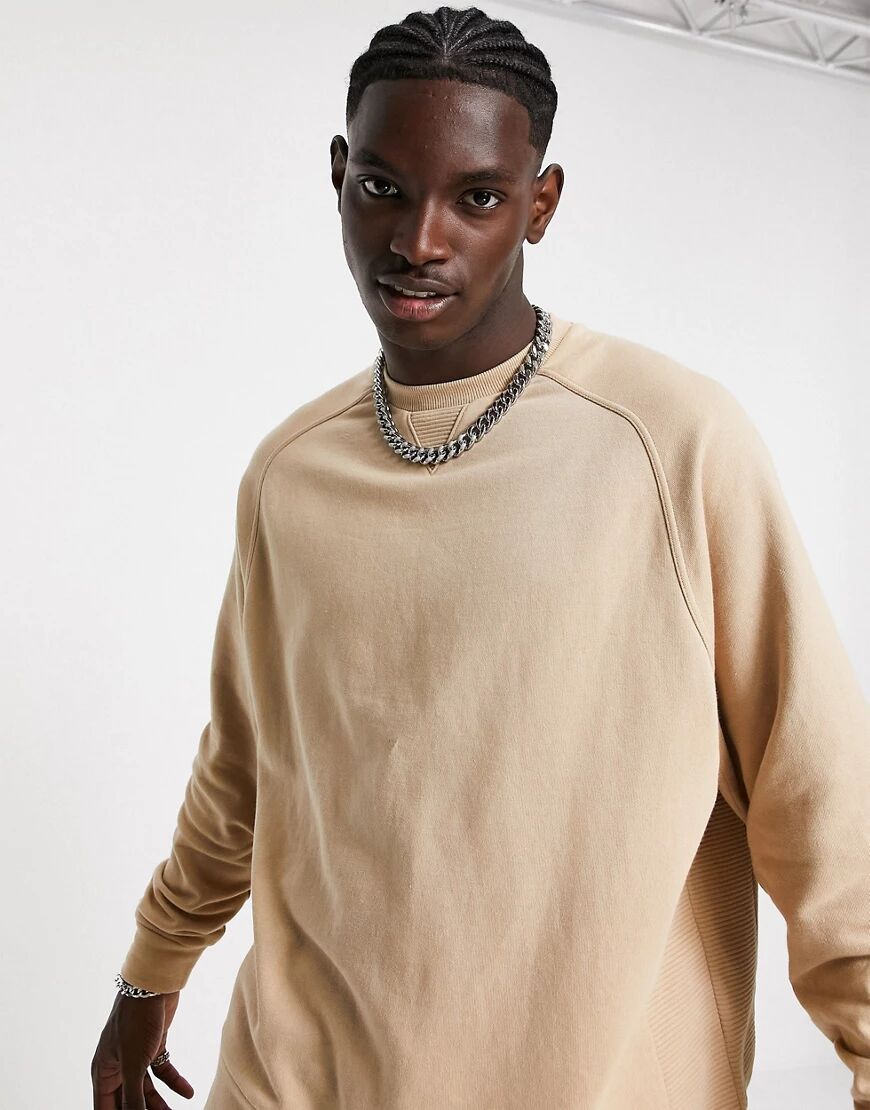 ASOS DESIGN co-ord oversized sweatshirt with panel detail in beige rib-Neutral  Neutral