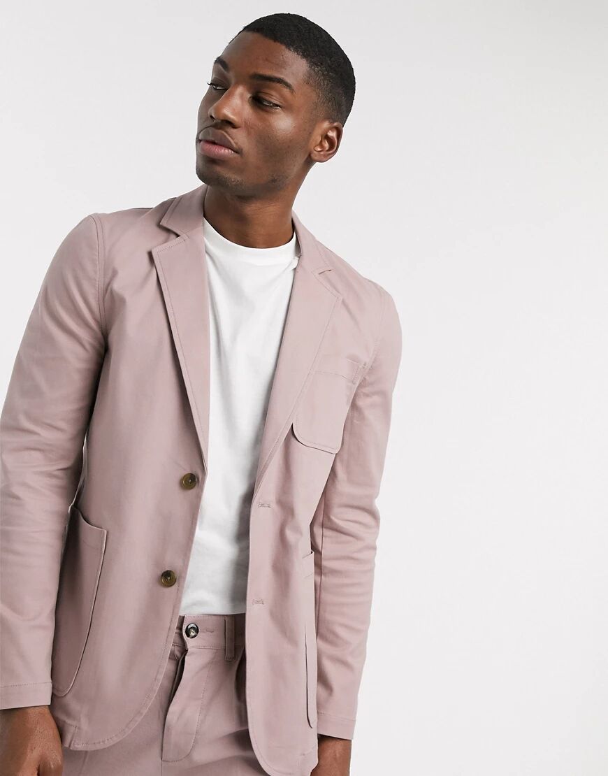 ASOS DESIGN co ord slim soft tailored cotton blazer with square pockets in warm pink  Pink