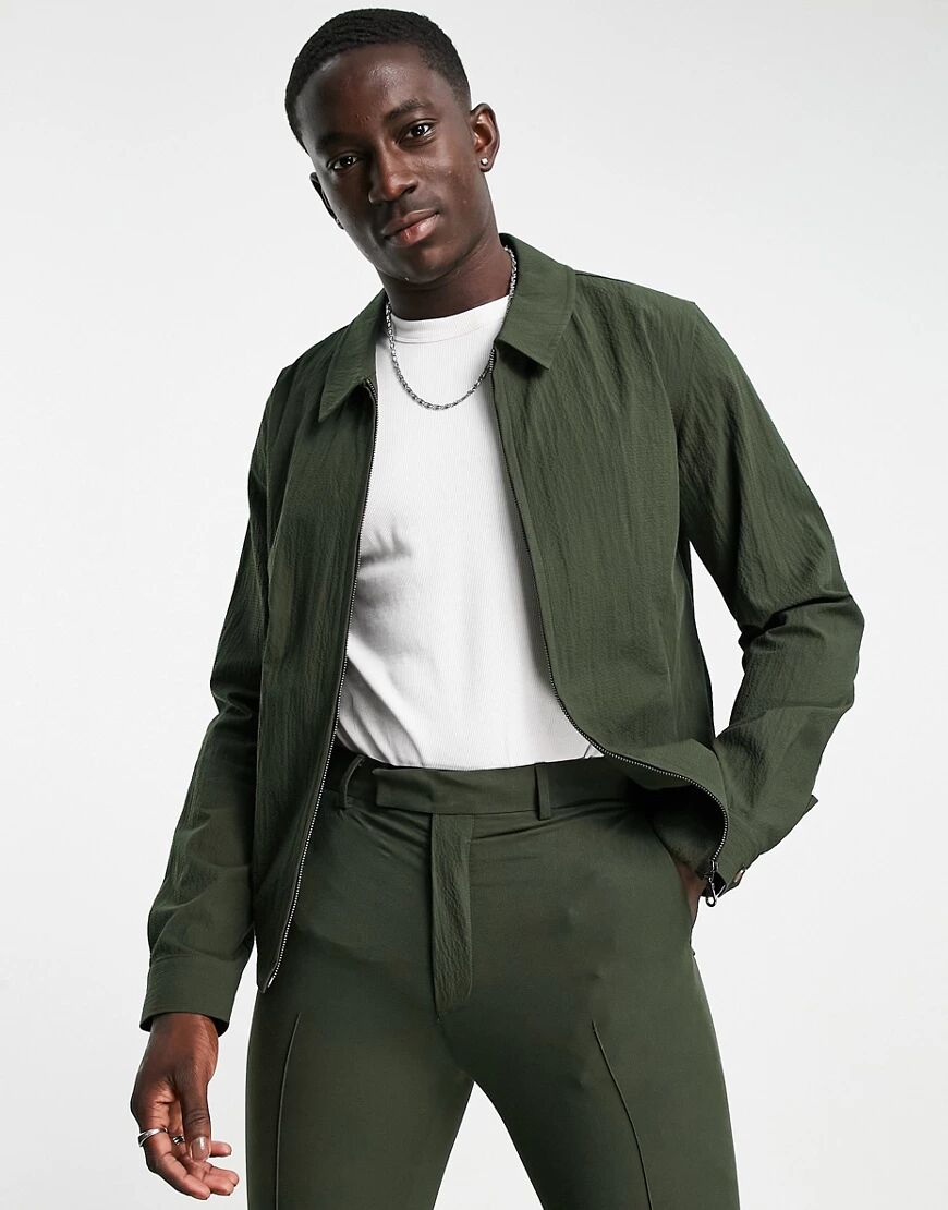 ASOS DESIGN co-ord smart harrington jacket in green seersucker  Green