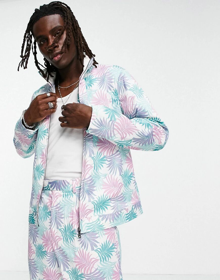 ASOS DESIGN co-ord smart track jacket with palm print in pastel blue  Blue