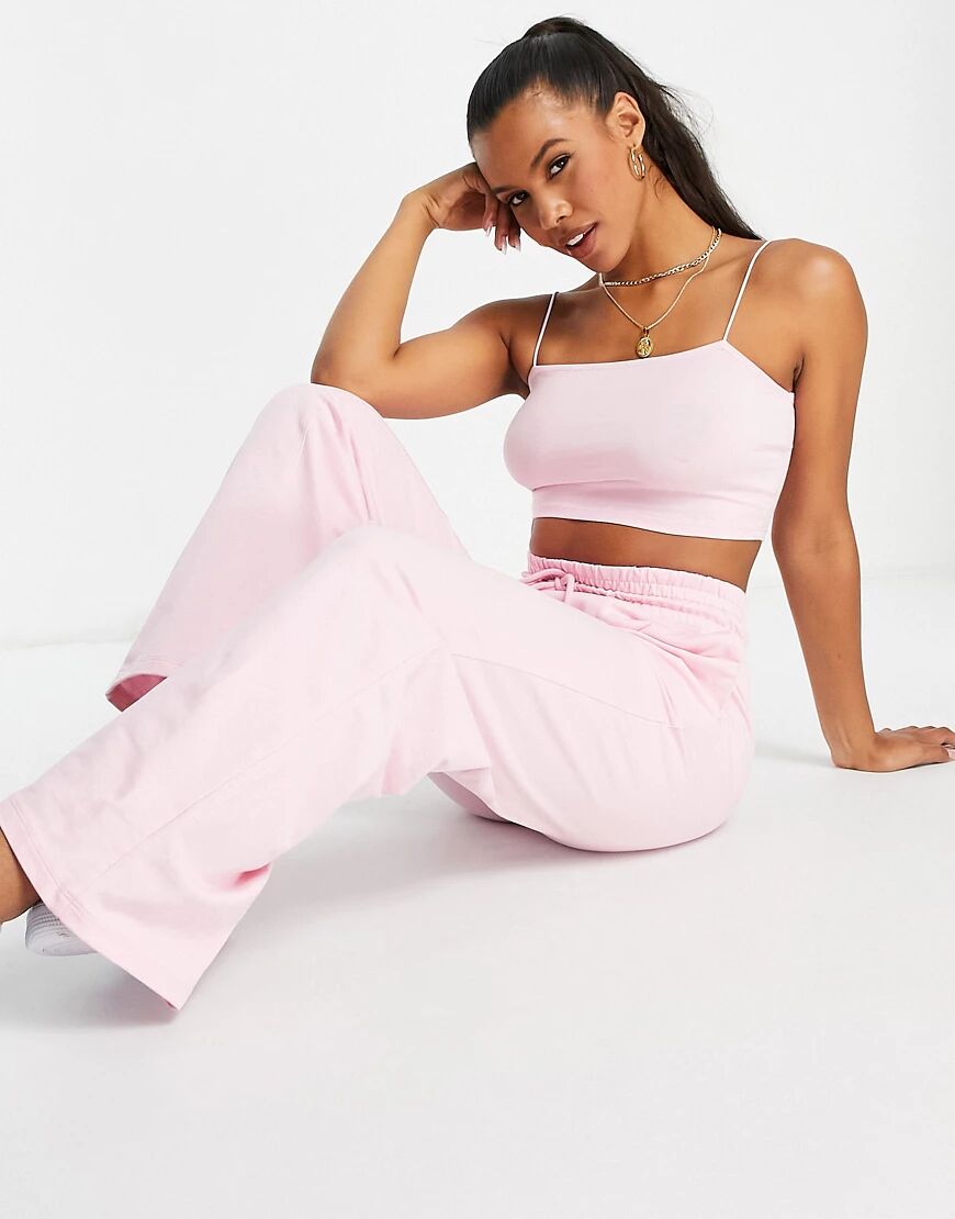 ASOS DESIGN co-ord straight leg jogger with deep waistband and pintuck in organic cotton in baby pink  Pink
