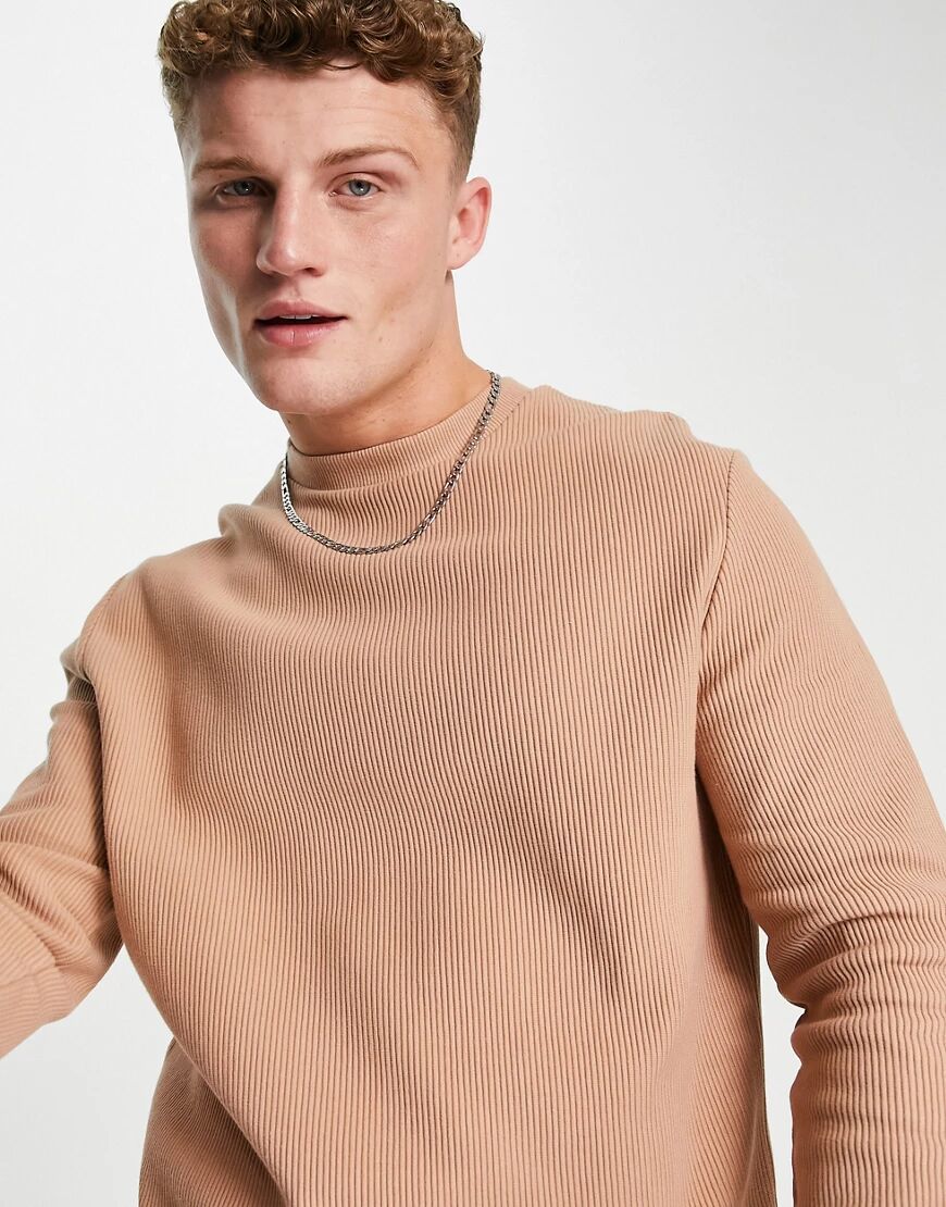 ASOS DESIGN co-ord sweatshirt with ribbing in light brown  Brown