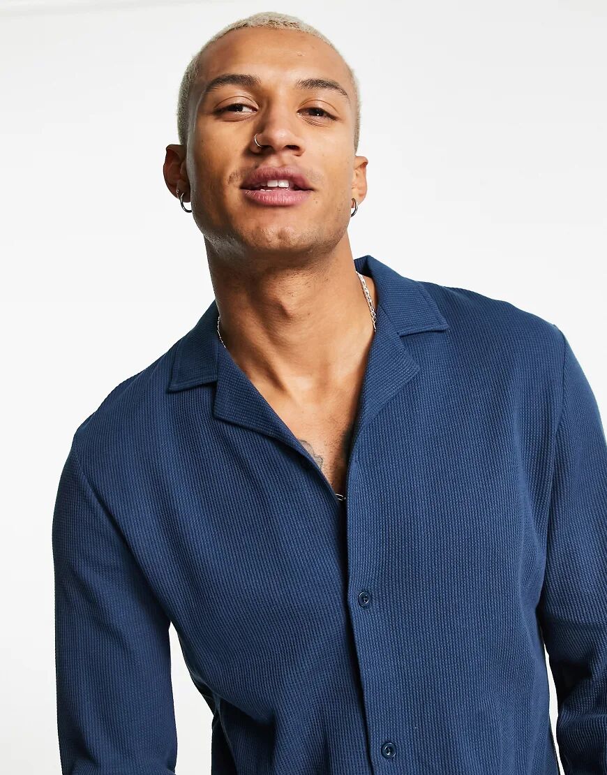 ASOS DESIGN co-ord waffle jersey shirt in navy  Navy