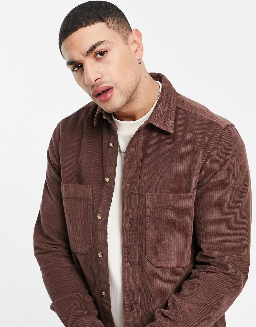 ASOS DESIGN cord overshirt in brown  Brown