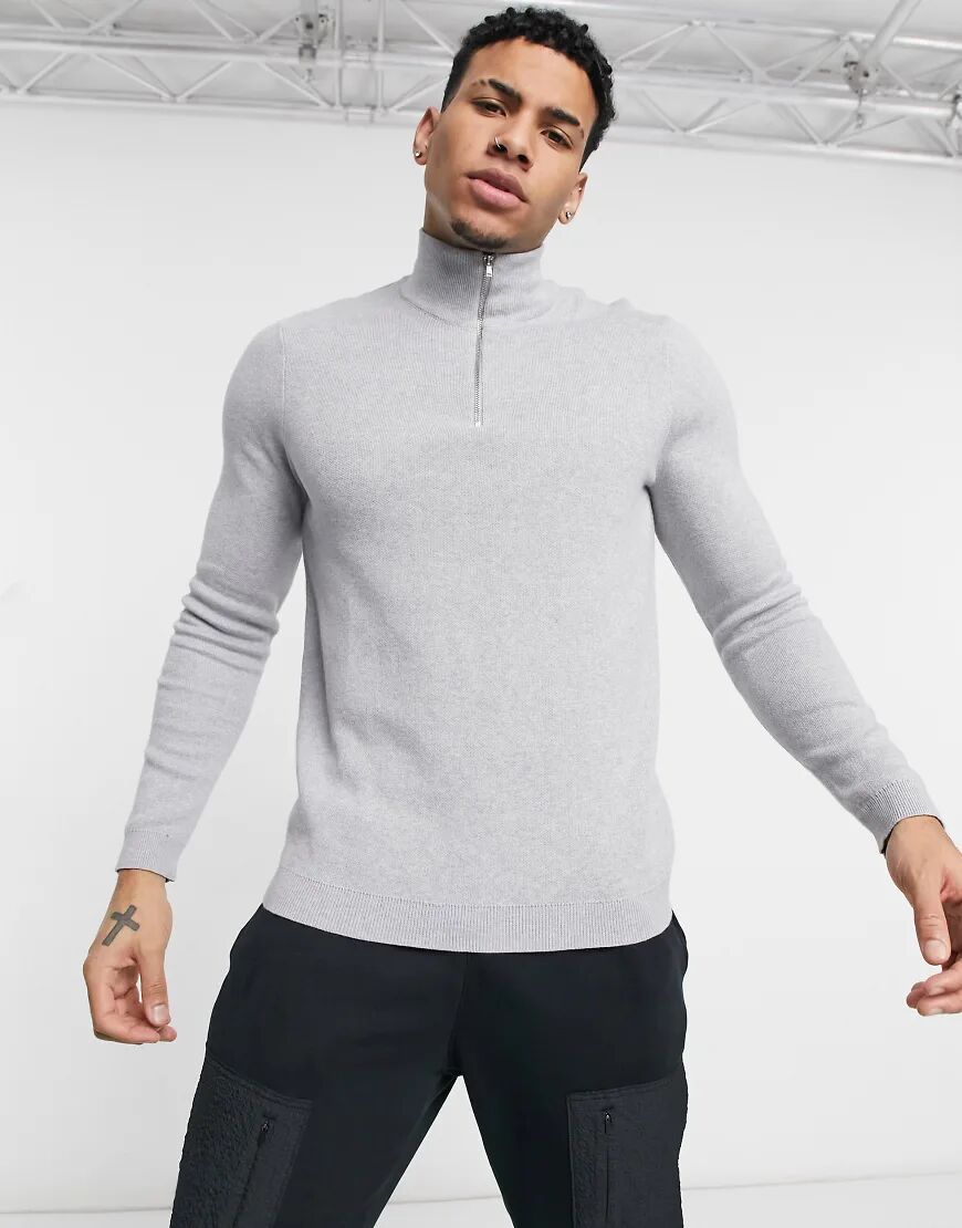 ASOS DESIGN cotton half zip jumper in grey  Grey