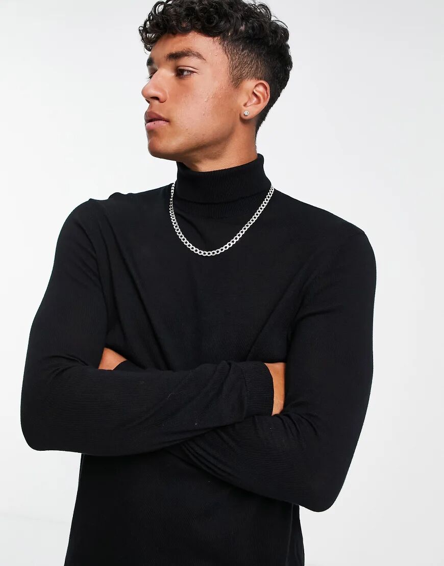 ASOS DESIGN cotton rollneck jumper in black  Black