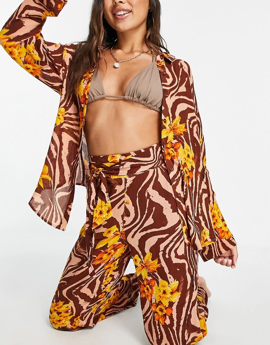 ASOS DESIGN crinkle beach shirt co ord in zebra tropical print-Multi  Multi