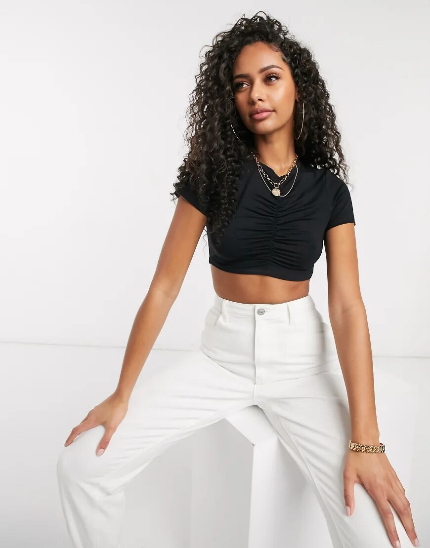 ASOS DESIGN crop top with ruched front in black  Black