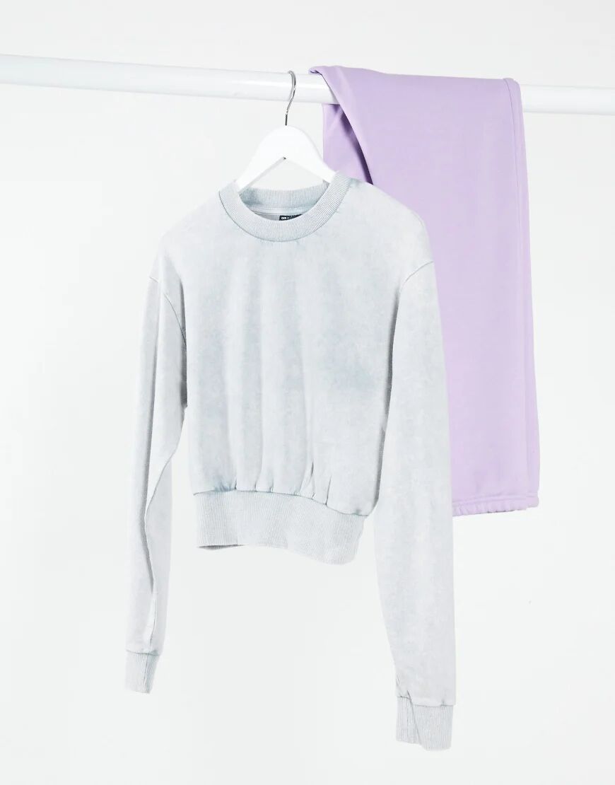 ASOS DESIGN cropped sweatshirt in wash with chunky rib trim in grey  Grey