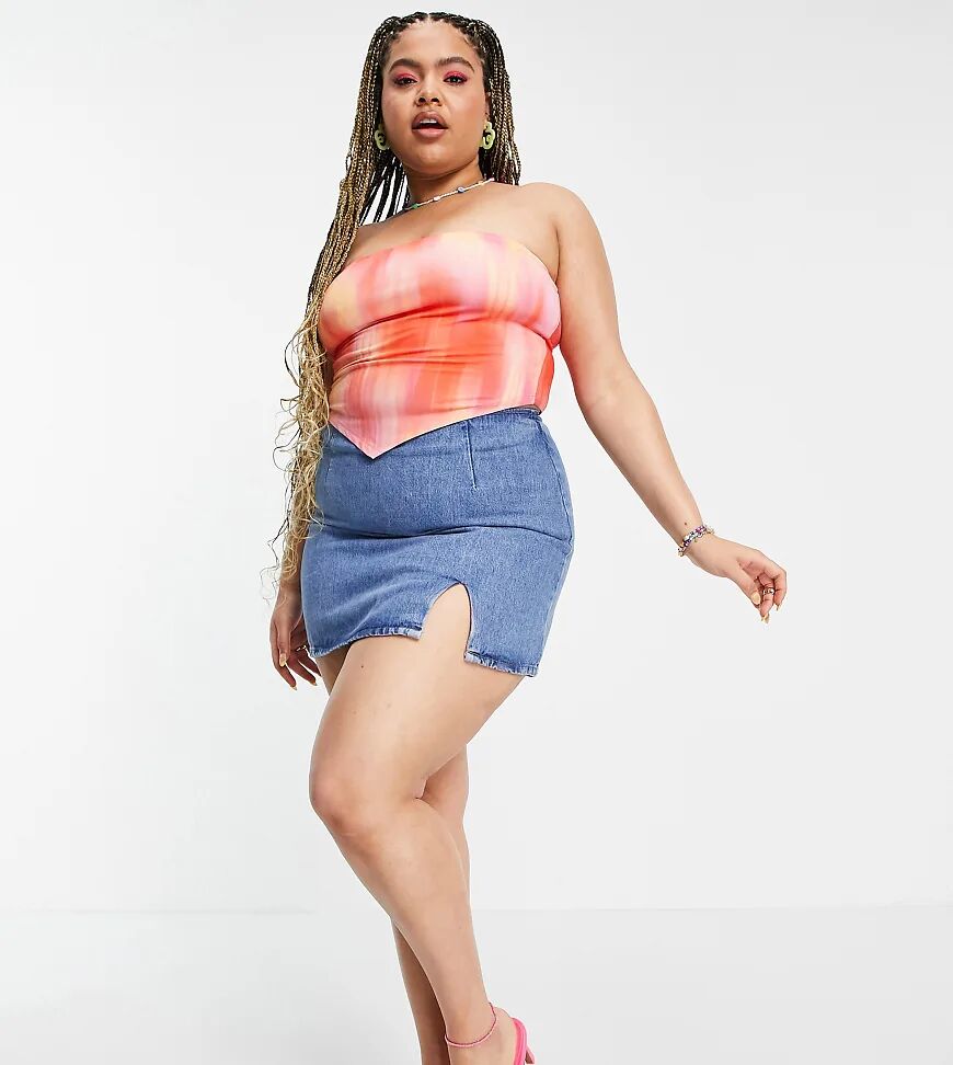 ASOS Curve ASOS DESIGN Curve bandeau top with scarf hem in blurred marble print-Multi  Multi