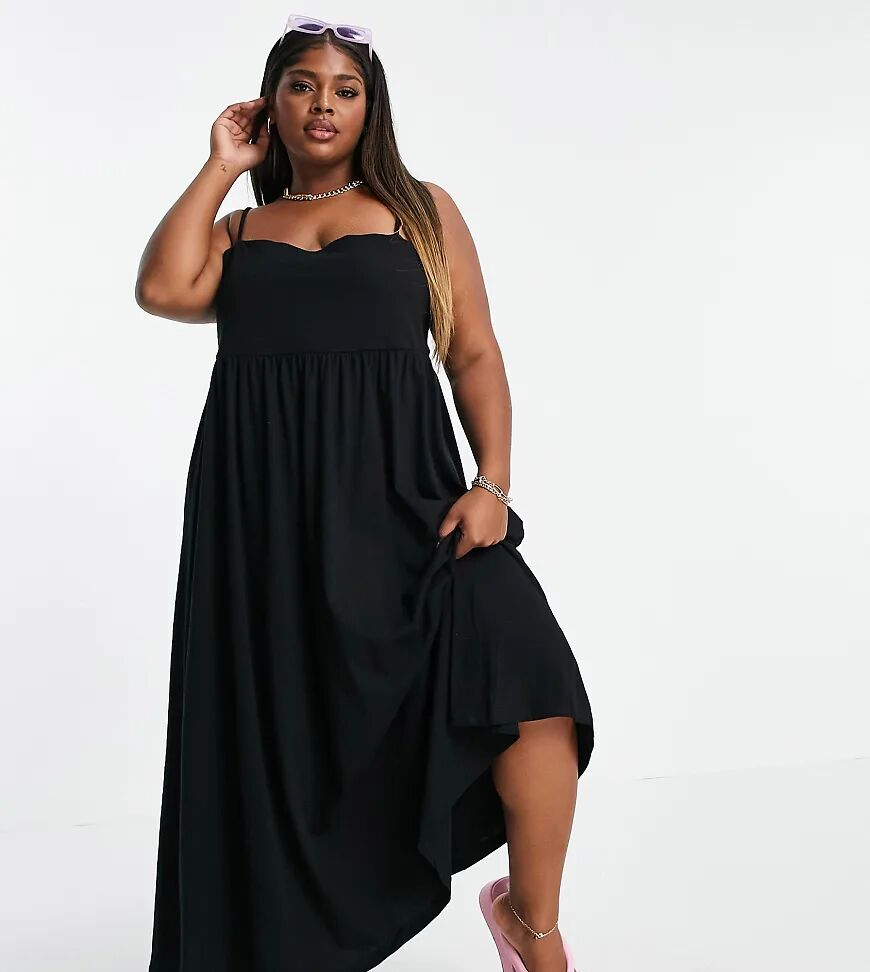 ASOS Curve ASOS DESIGN Curve cami midi dress with square neck in black  Black