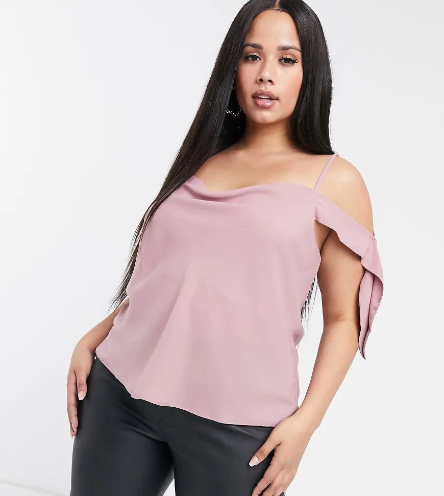 ASOS Curve ASOS DESIGN Curve cold shoulder tie cami in blush-Pink  Pink