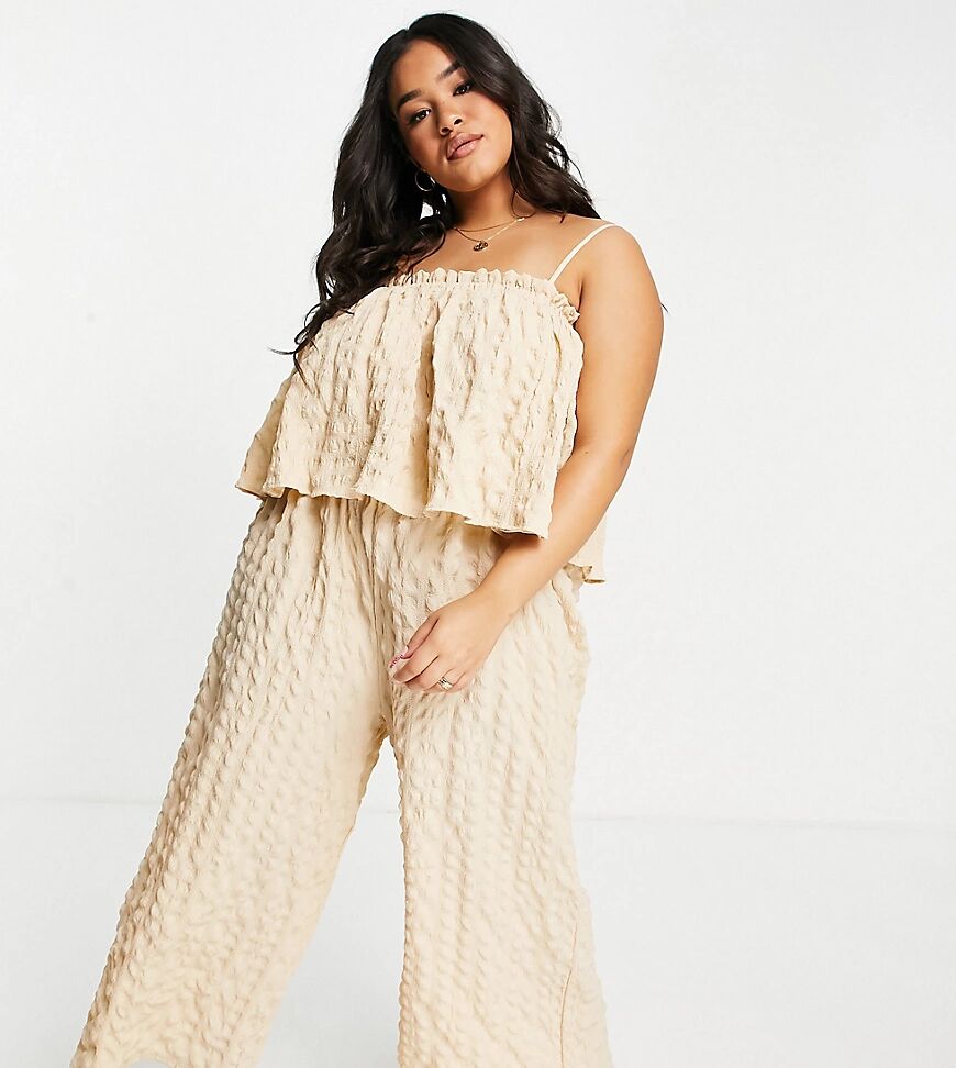 ASOS Curve ASOS DESIGN curve double layer textured culotte jumpsuit in sand-Brown  Brown