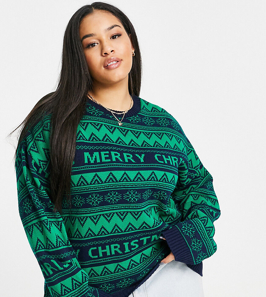 ASOS DESIGN Curve Foundation Christmas jumper in fairisle pattern in navy  Navy