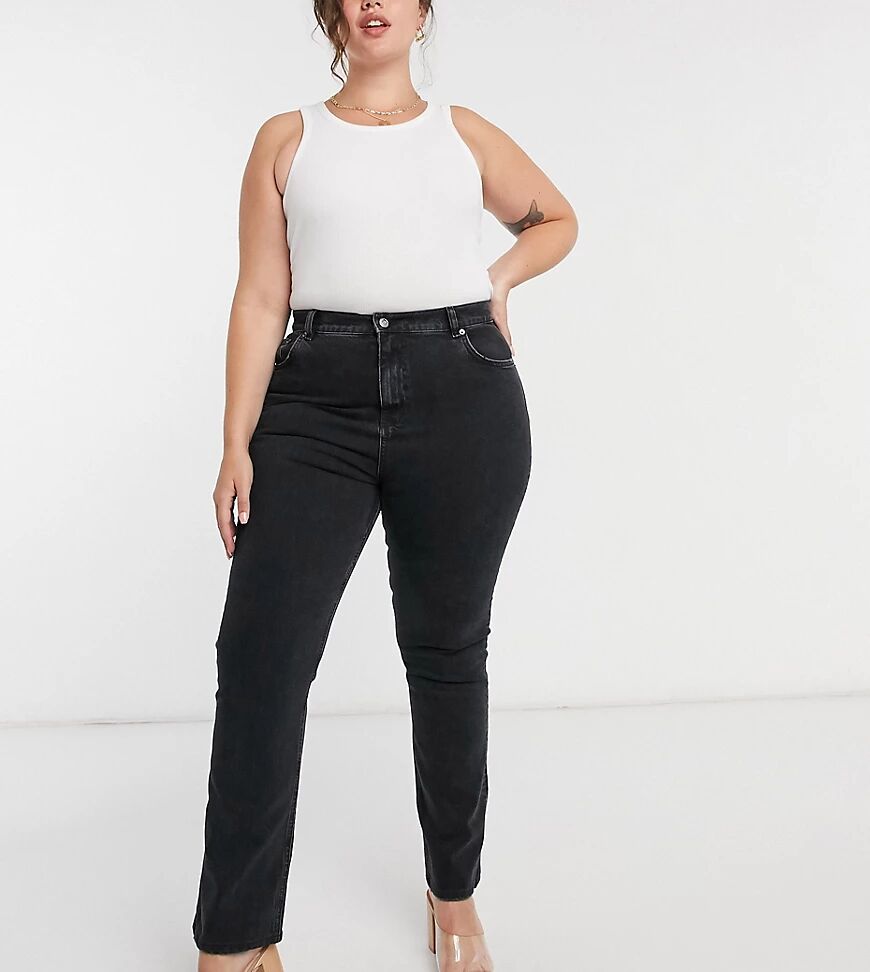 ASOS Curve ASOS DESIGN Curve high rise '70's' stretch flare jeans in washed black  Black