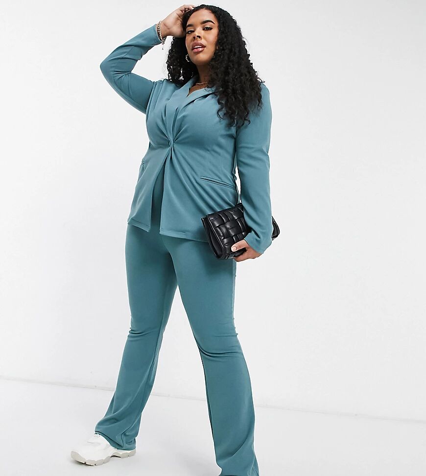 ASOS Curve ASOS DESIGN Curve jersey slim kick flare suit trouser in sage-Green  Green