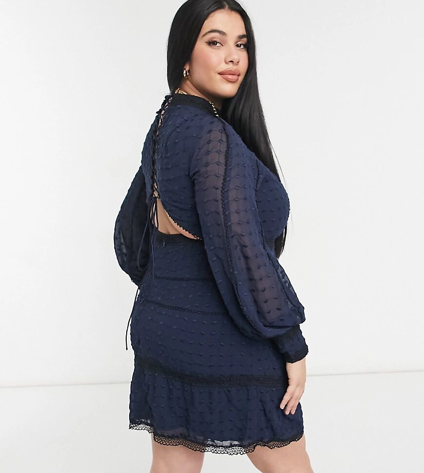 ASOS DESIGN Curve Lace Victoriana Dress in navy  Navy