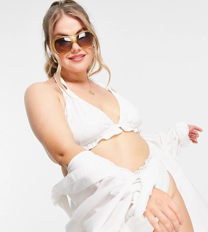 ASOS Curve ASOS DESIGN Curve mix and match broderie frill triangle bikini top in white  White