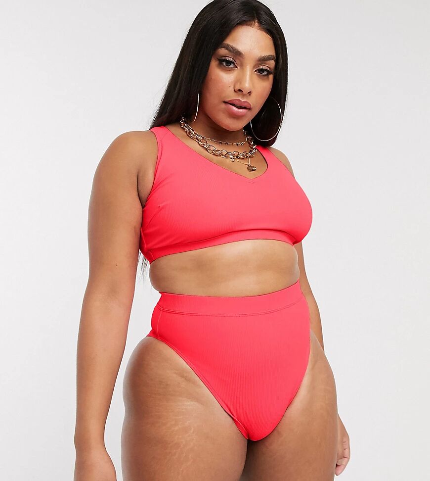 ASOS Curve ASOS DESIGN Curve mix and match rib scoop crop bikini top in red  Red