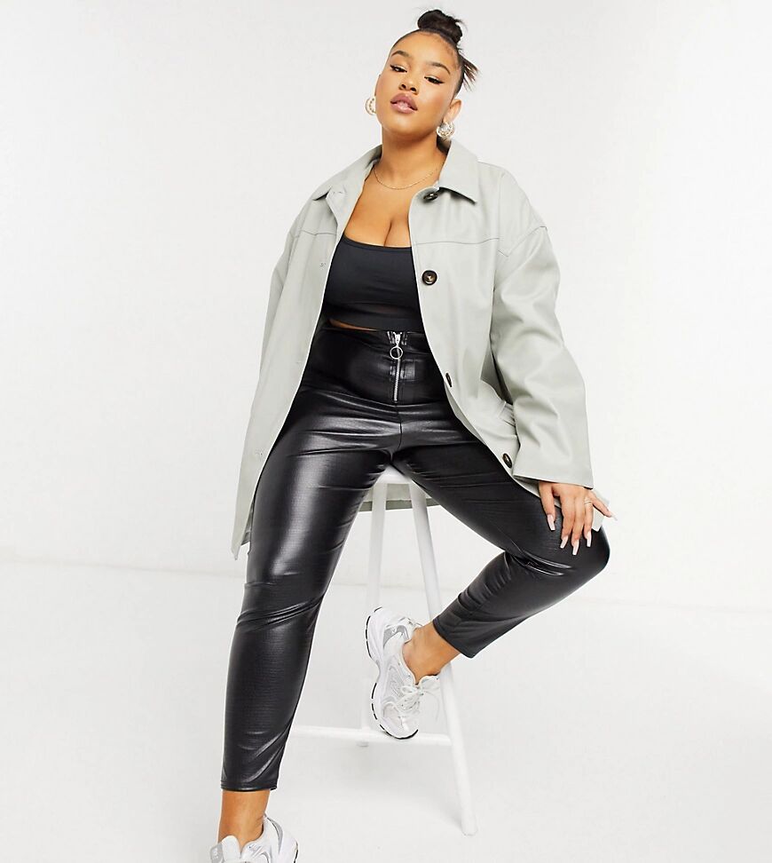 ASOS Curve ASOS DESIGN Curve oversized faux leather quilt lined shacket in grey-Green  Green
