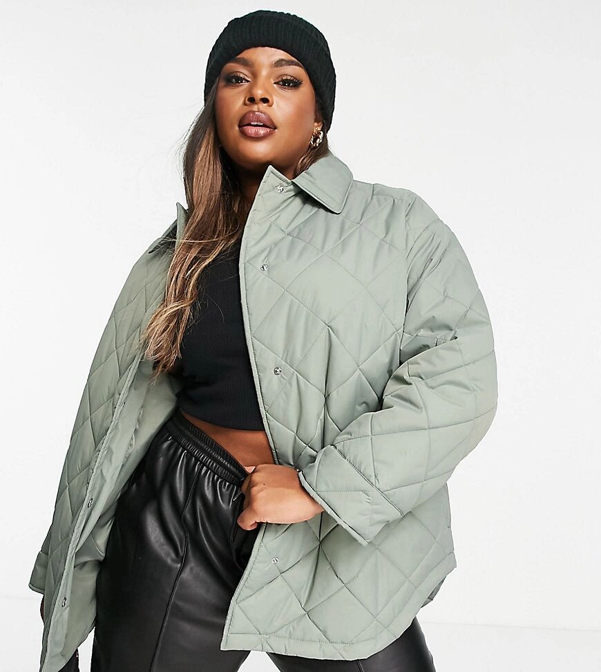 ASOS Curve ASOS DESIGN Curve oversized quilted shacket in sage-Green  Green