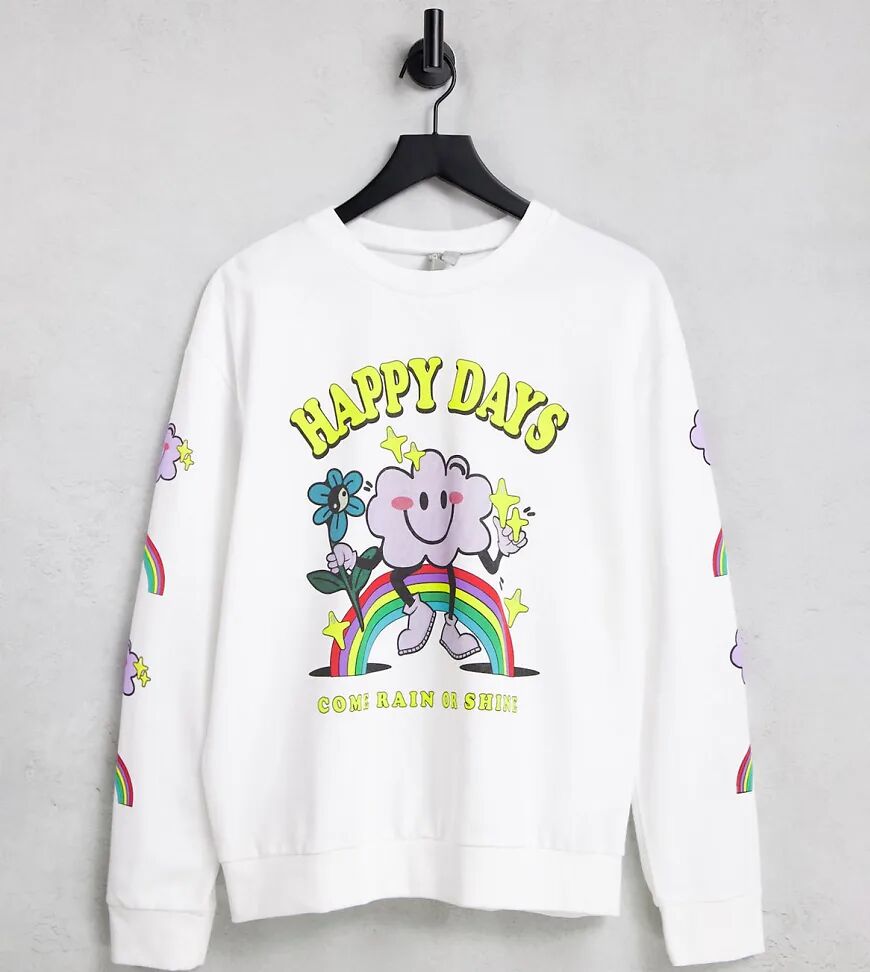 ASOS DESIGN Curve oversized sweatshirt with Happy Days print in white  White