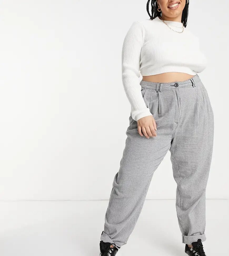 ASOS Curve ASOS DESIGN Curve ovoid pleat front peg trouser in black and white dogtooth-Multi  Multi