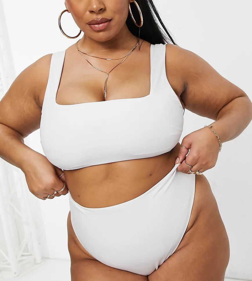 ASOS Curve ASOS DESIGN Curve recycled mix and match high leg high waist bikini bottom in white  White