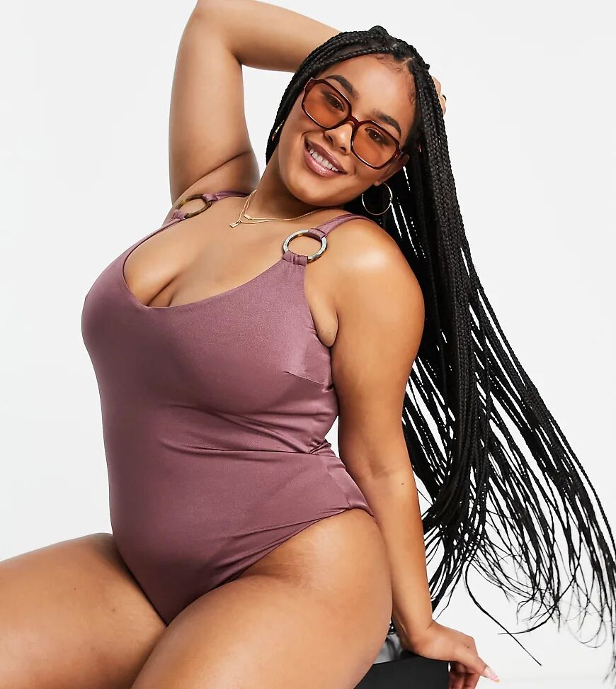 ASOS Curve ASOS DESIGN curve ring details swimsuit in mauve-Pink  Pink