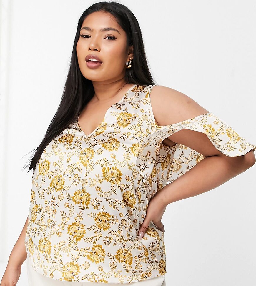 ASOS Curve ASOS DESIGN Curve satin top with cold shoulders in paisley-Multi  Multi