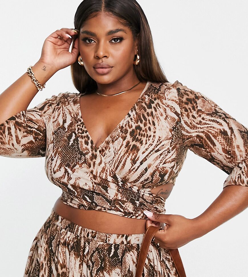 ASOS Curve ASOS DESIGN curve tie flutter sleeve beach top co ord in blurred animal print-Multi  Multi