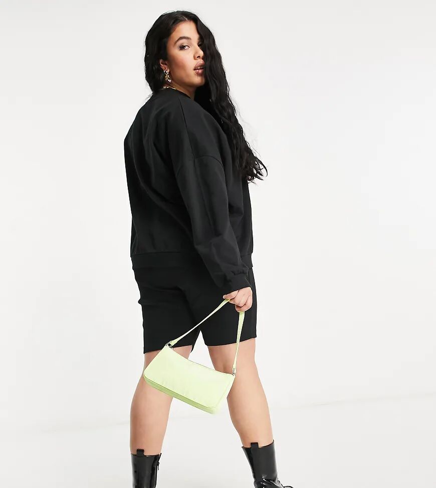 ASOS Curve ASOS DESIGN Curve tracksuit sweatshirt / ribbed legging short in black  Black