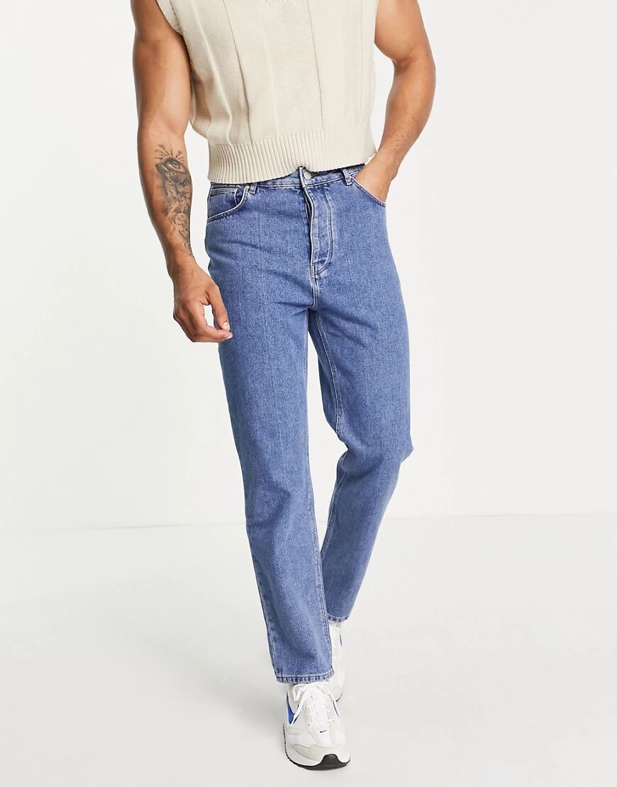 ASOS DESIGN dad jeans in mid wash blue  Blue