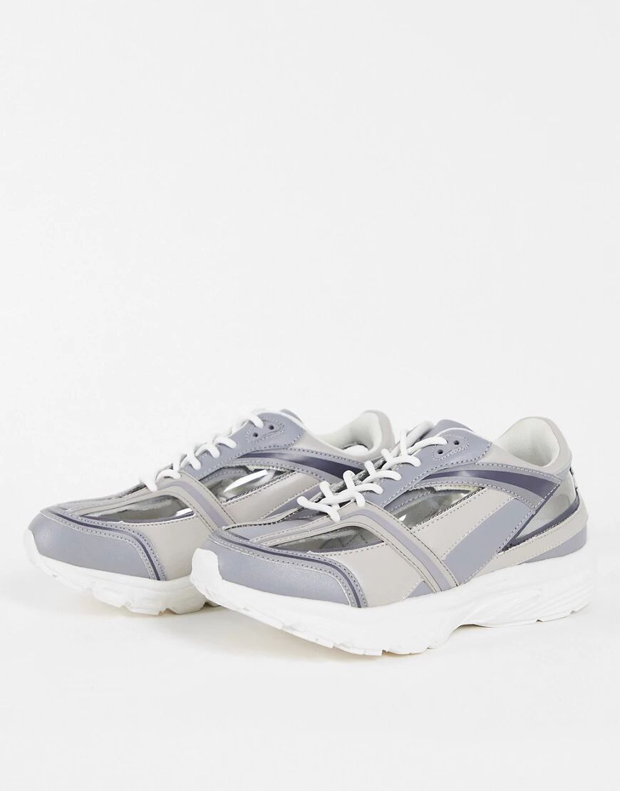 ASOS DESIGN Deane lace up trainers in grey/clear  Grey