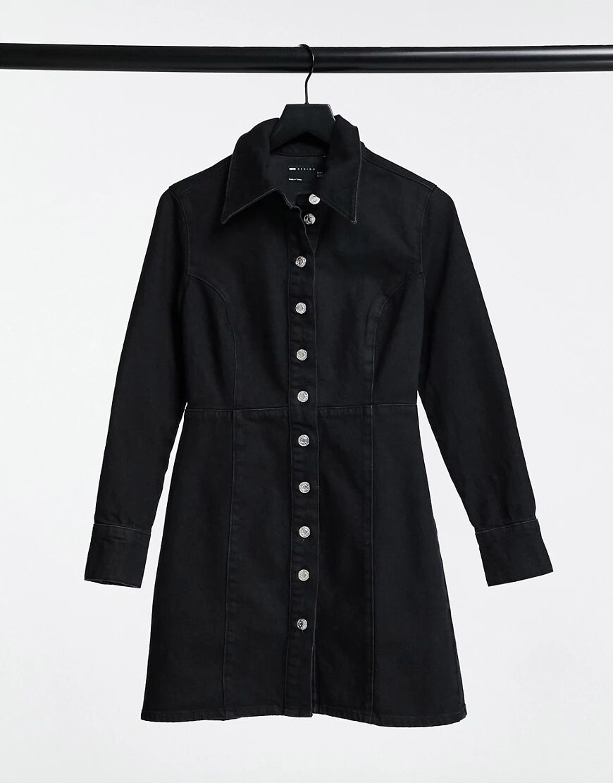 ASOS DESIGN Denim fitted shirt dress in black  Black