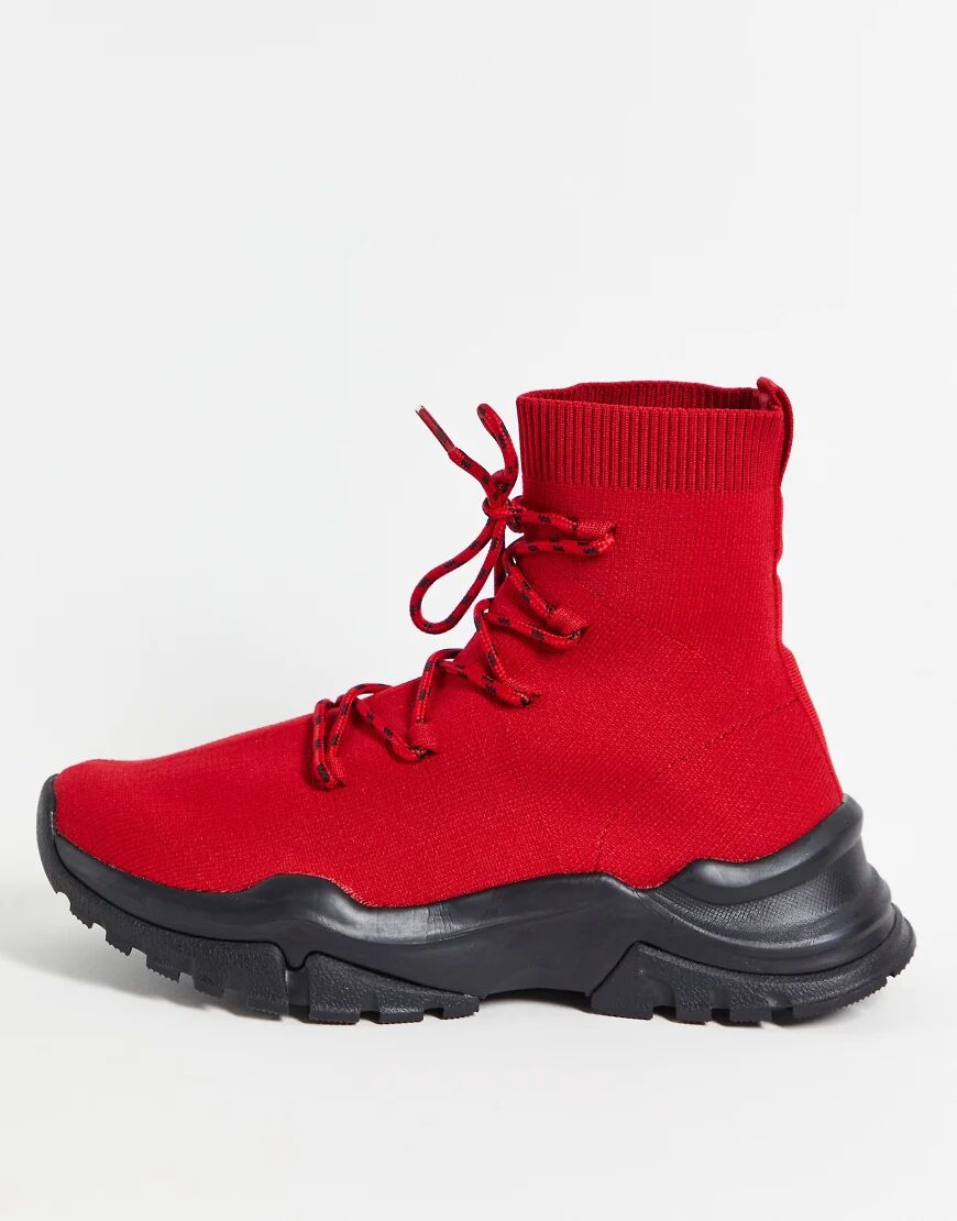 ASOS DESIGN Download sock trainers with lace up in red  Red