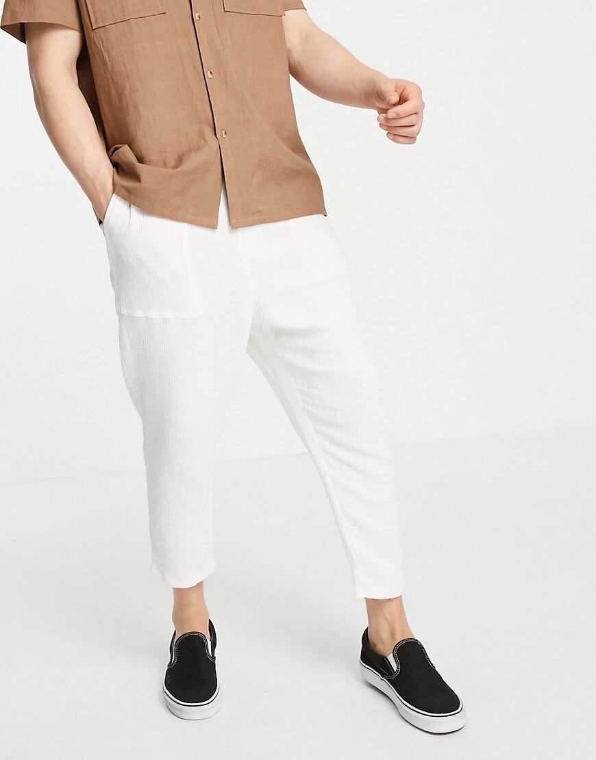 ASOS DESIGN drop crotch trousers in lightweight texture in white  White