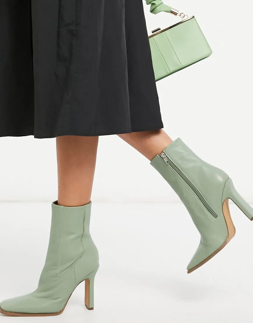 ASOS DESIGN Erin premium leather boots with underset heel in green  Green