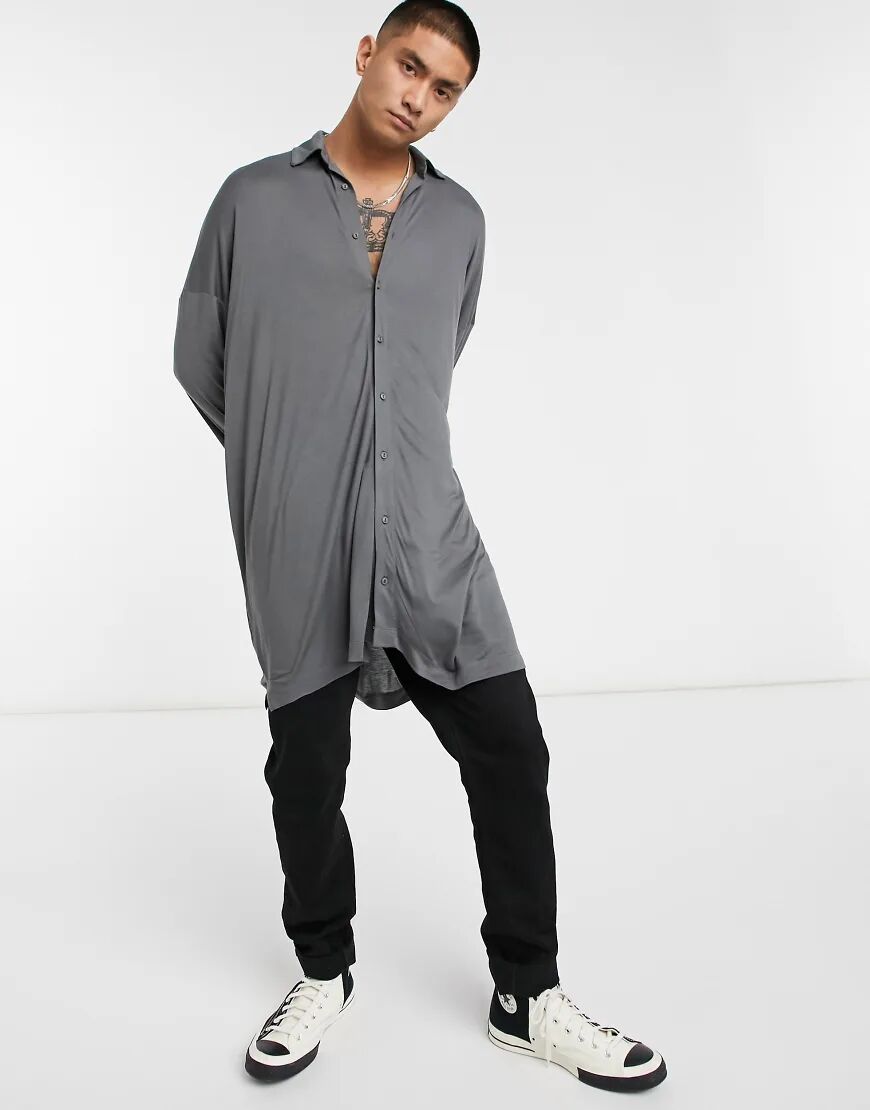 ASOS DESIGN extreme oversized long line viscose jersey shirt in washed black  Black